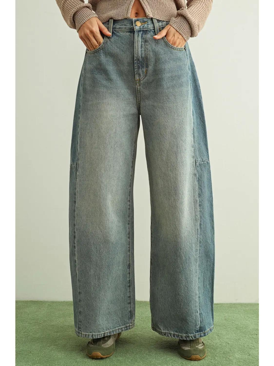 Mixed Denim On the Side Detail Pants
