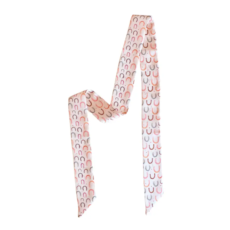 Colorful Lucky Horseshoes Twilly Silky Western Cowgirl Scarf