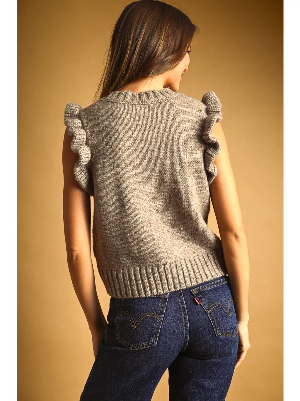 Ruffle Sleeve Sweater Top - MOCHA