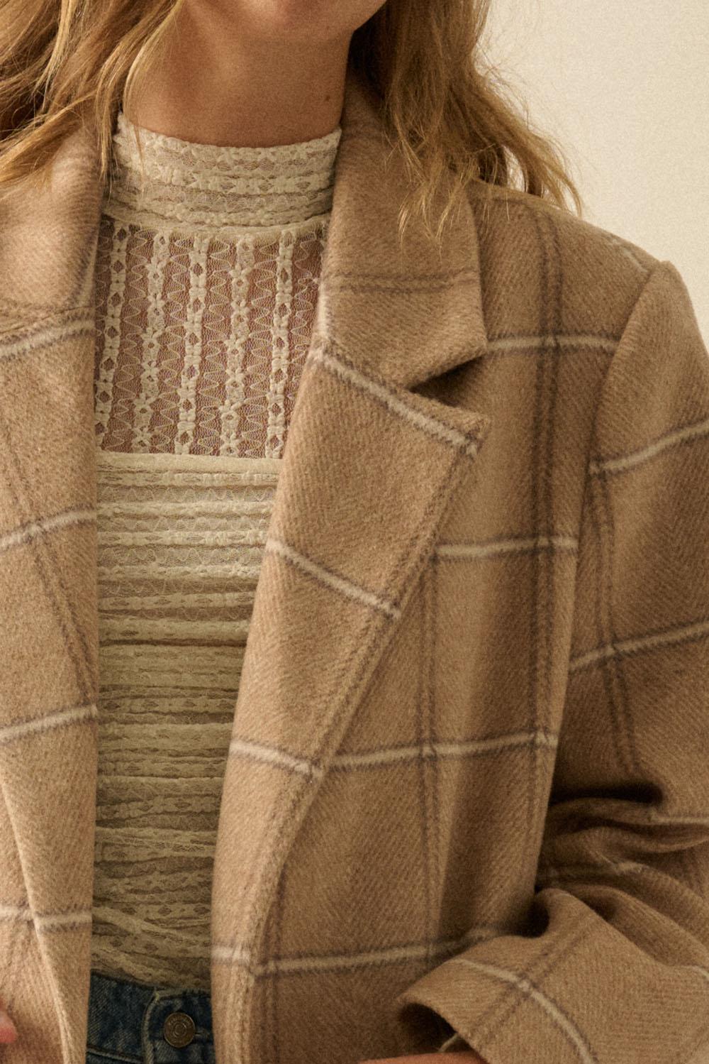 Paid Herringbone Tweed Calf-Length Overcoat