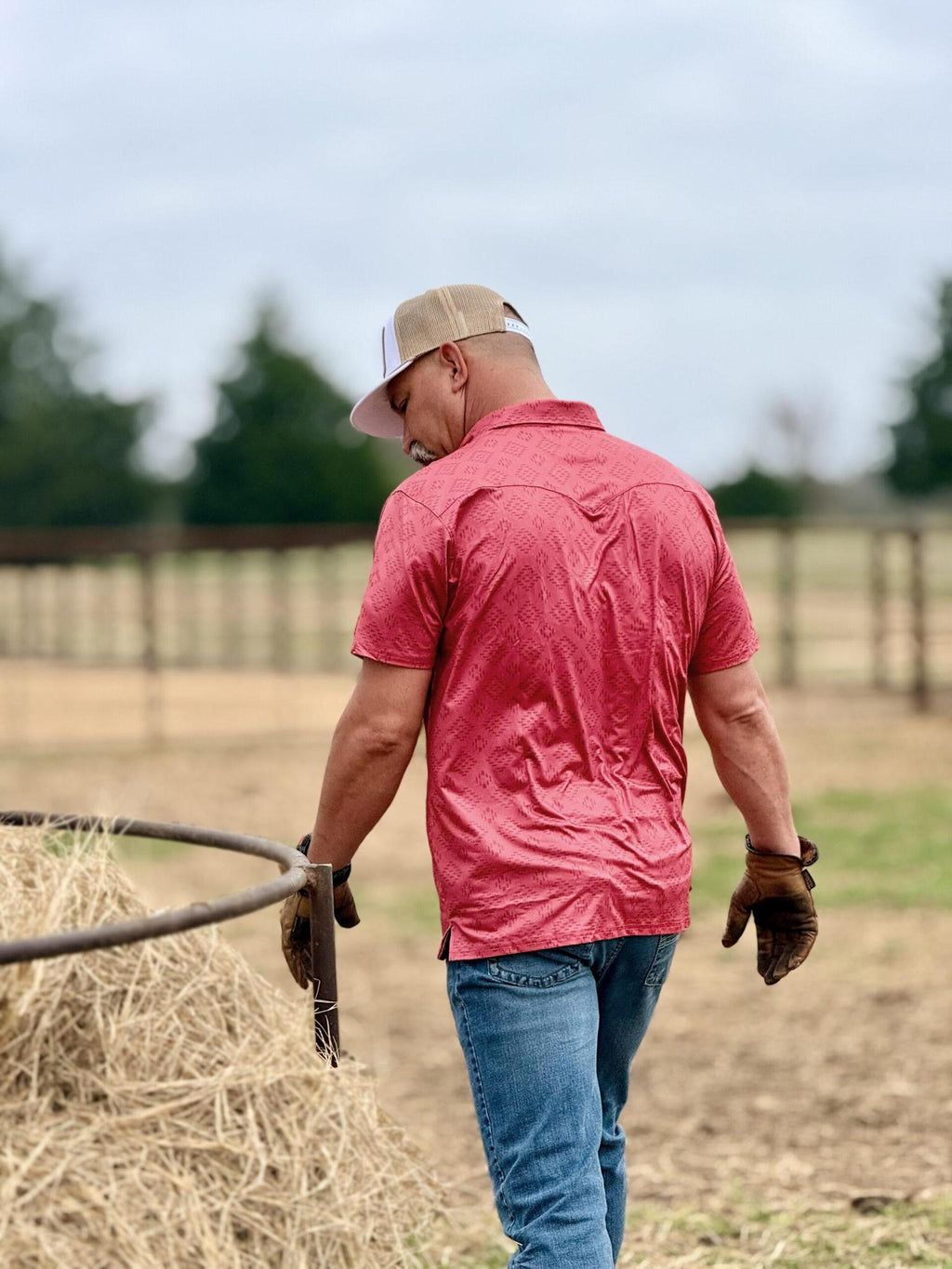 Cowboy Casual Men’s Short Sleeve Polo – Deep Red Aztec