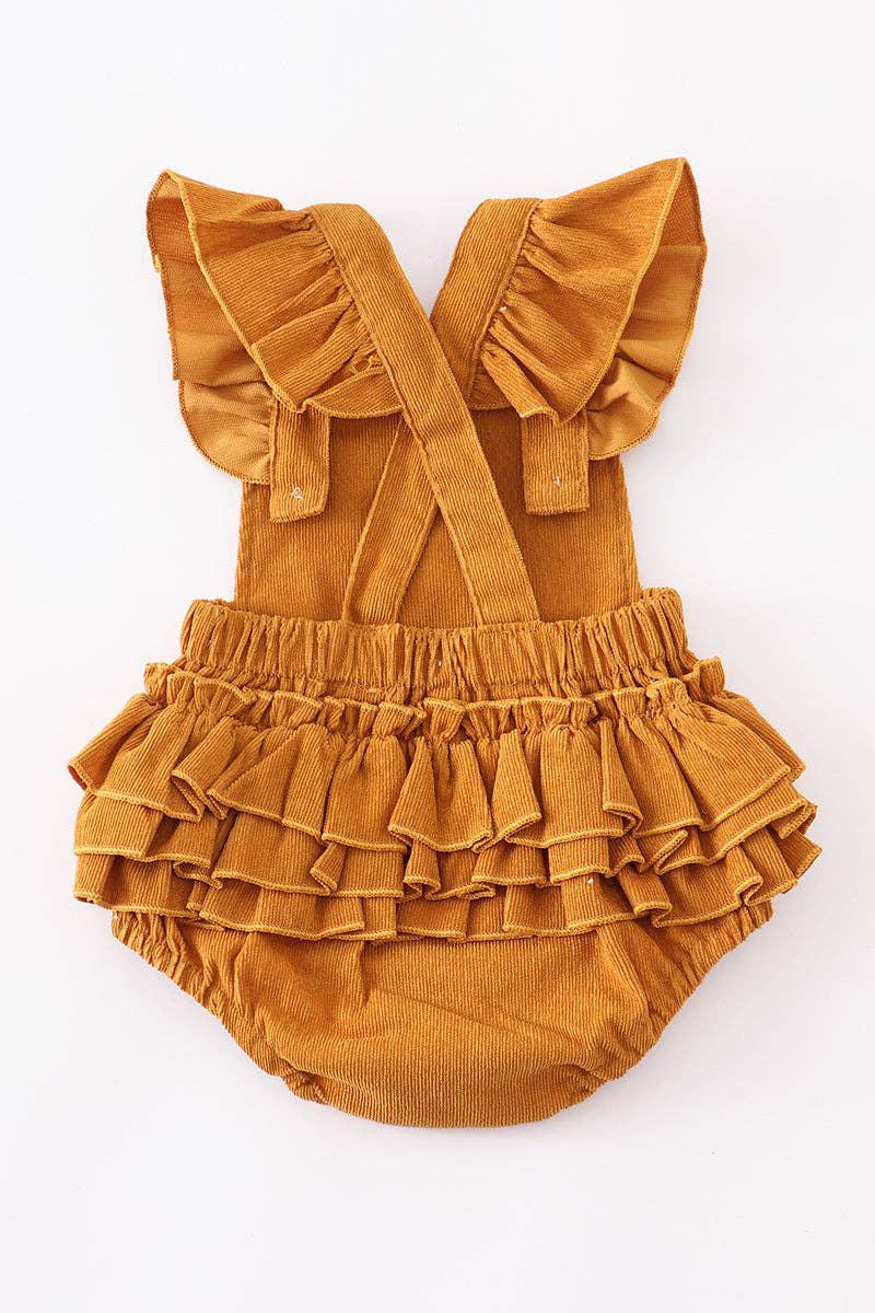 BABY GIRL HONEY VELVET RUFFLE ROMPER