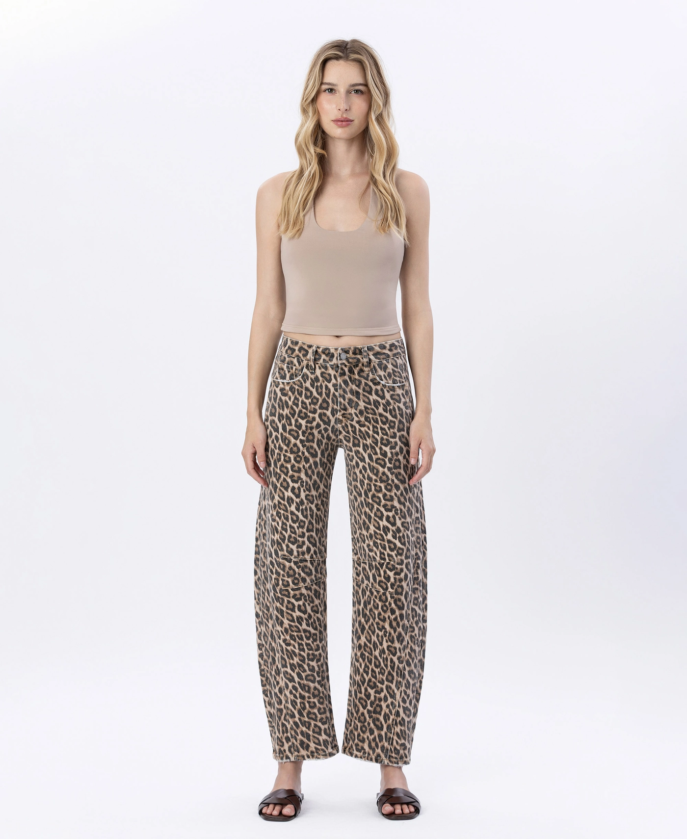 High Rise Leopard Print Barrel Jeans V3697LPD