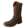 Twisted X Children’s Bomber & Chocolate Brown Caiman Print Square Toe Boots YCW0011