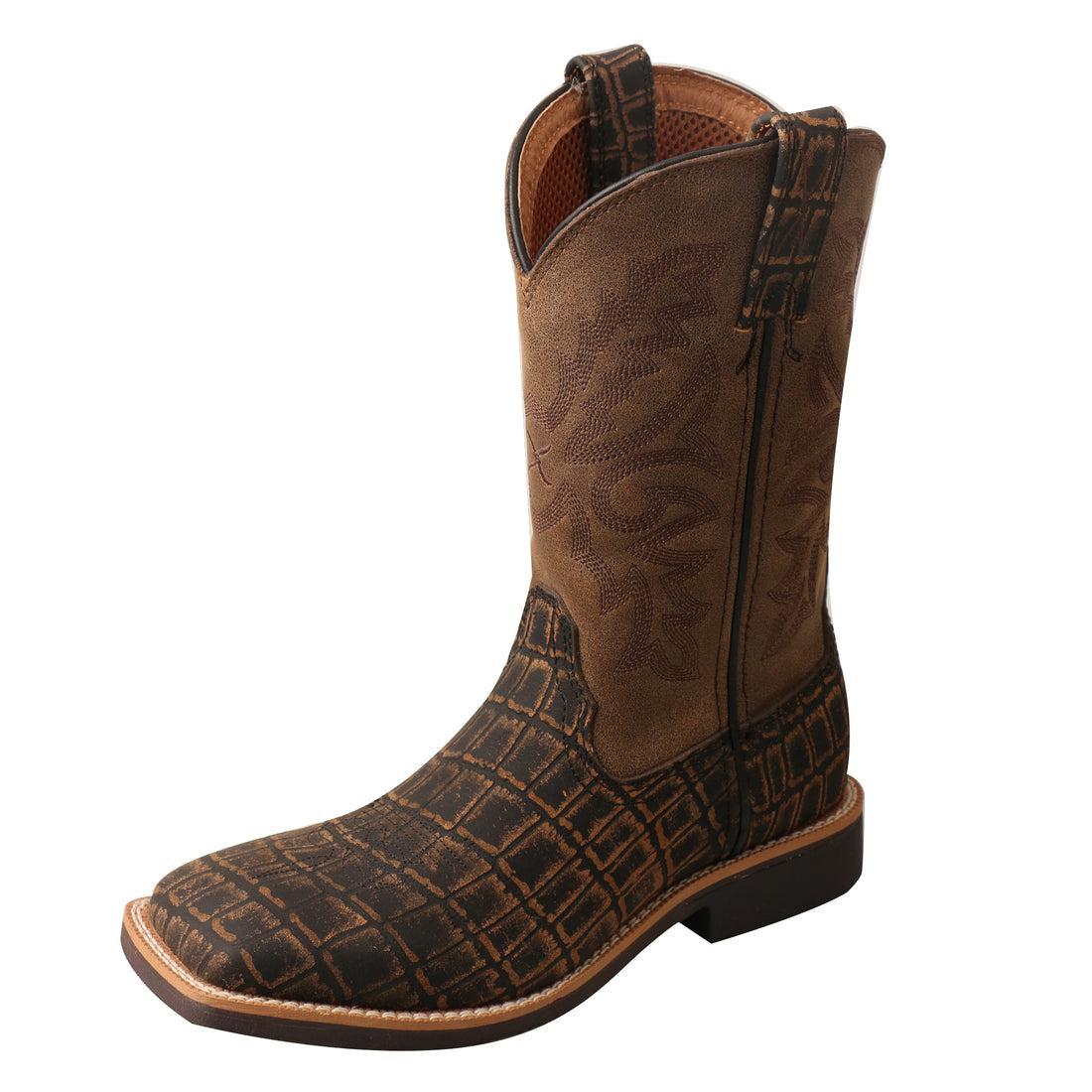 Twisted X Children’s Bomber & Chocolate Brown Caiman Print Square Toe Boots YCW0011