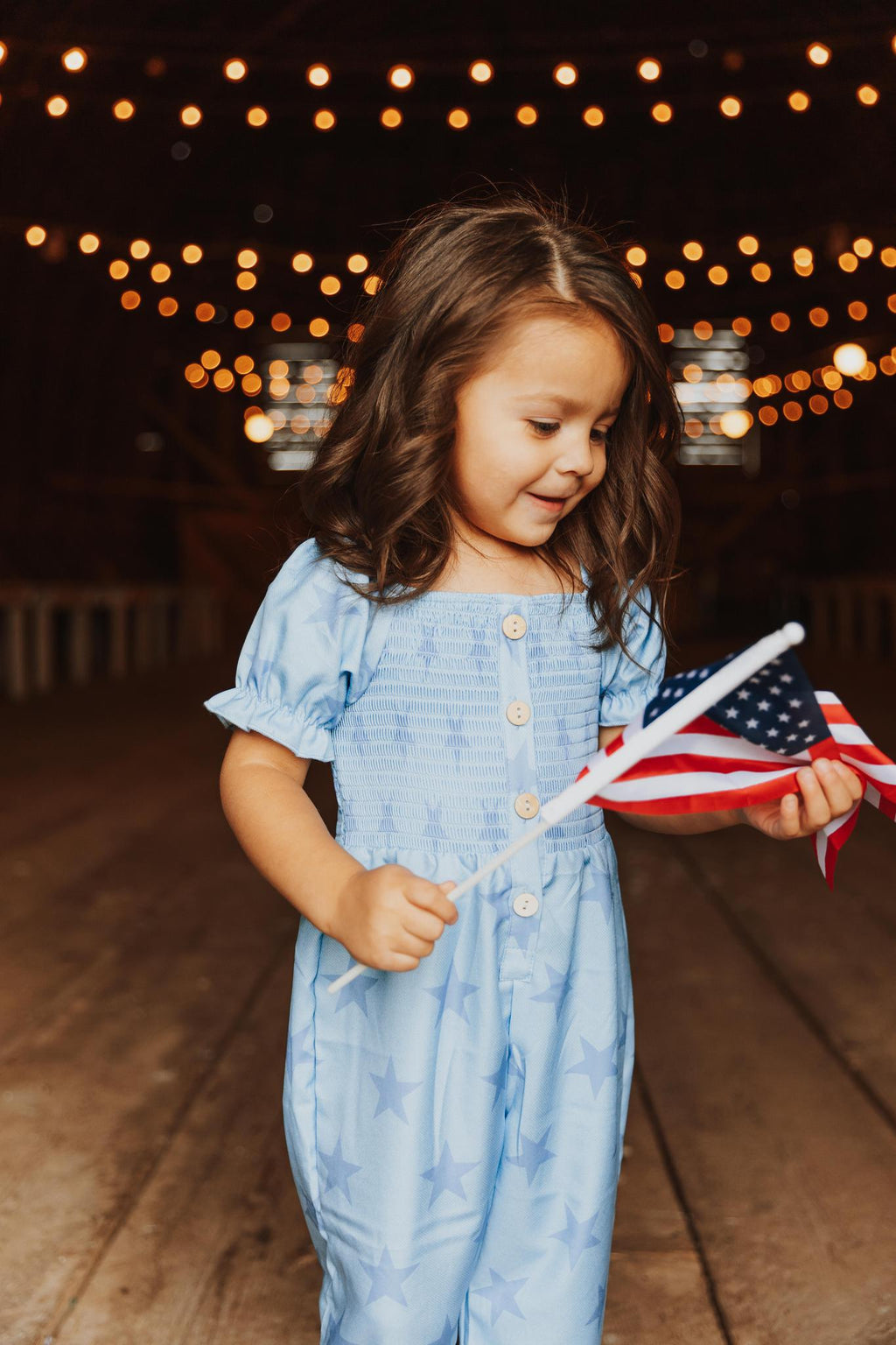 BLUE STAR SMOCKED GIRL JUMPSUIT