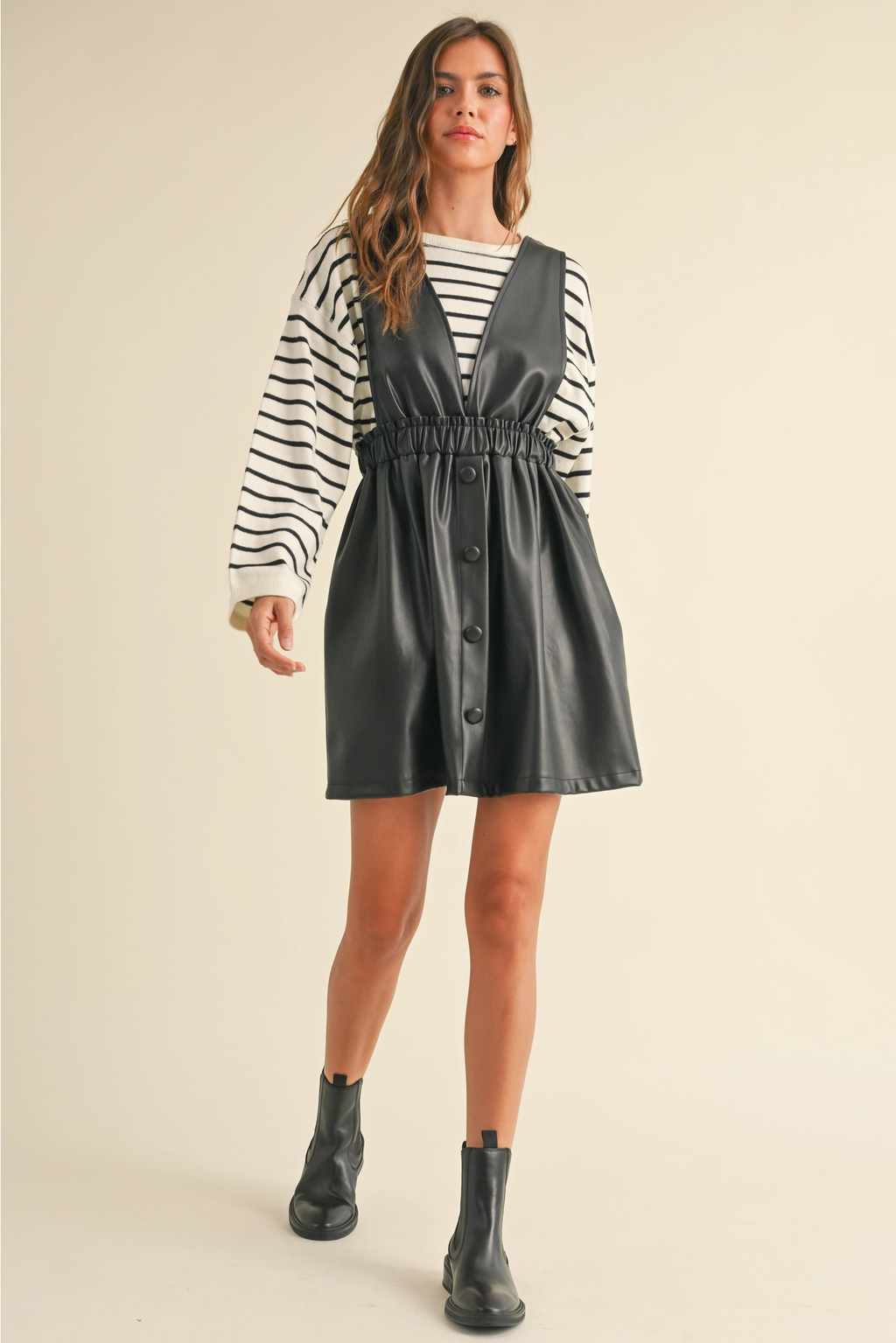 Faux Leather Button Front Dress