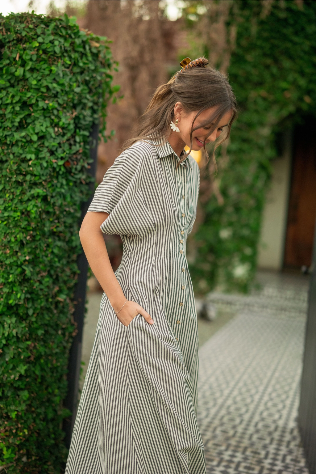 Striped Buttondown Shirt Dress - Black Stripe