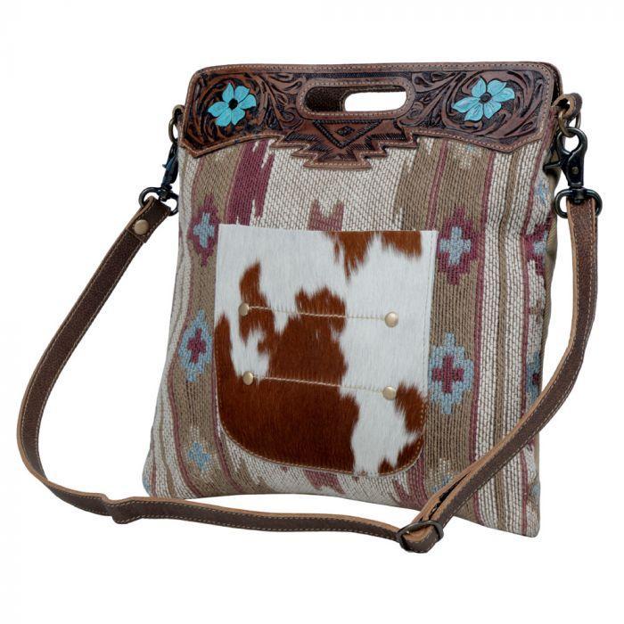 Myra Azure blossoms Hand-Tooled Bags - S-3369