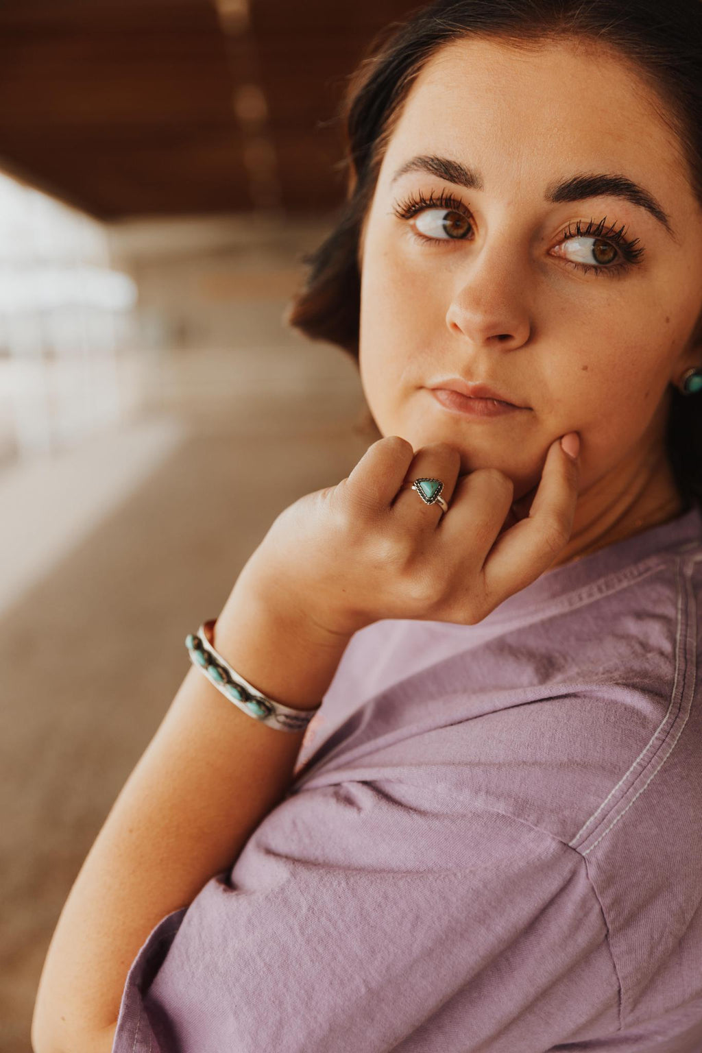 ADJUSTABLE TRIANGLE TURQUOISE STACKER RING