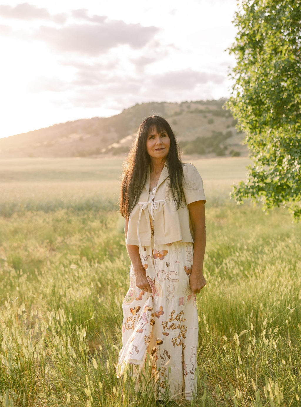 Western Print Dress - Cream