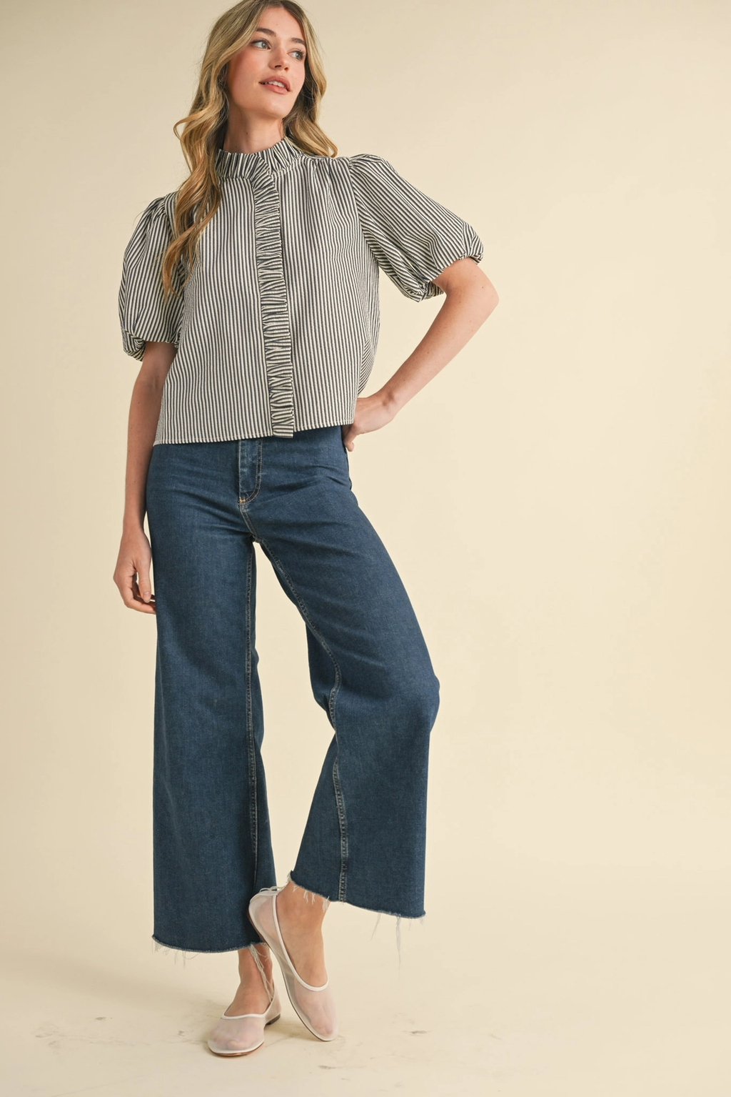 Striped Ruffle Button Down Top