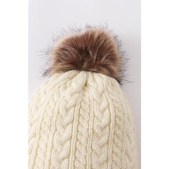 CREAM CABLE KNIT POM POM BEANIE