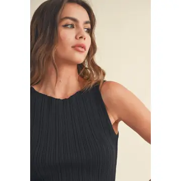 Viscose Ribbed Knitted Top - Black