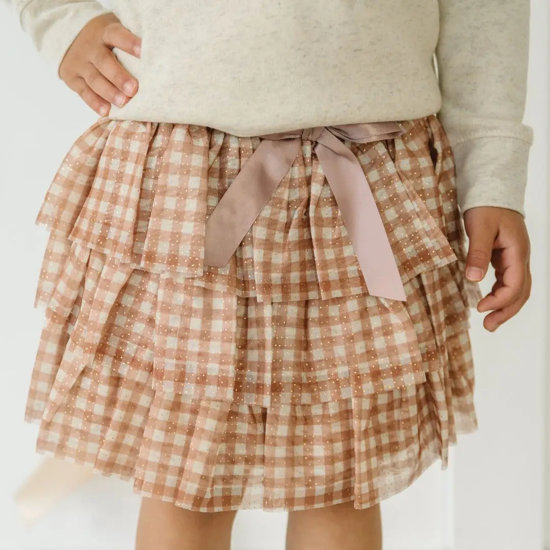 Gingham Printed Tulle Tiered Tutu