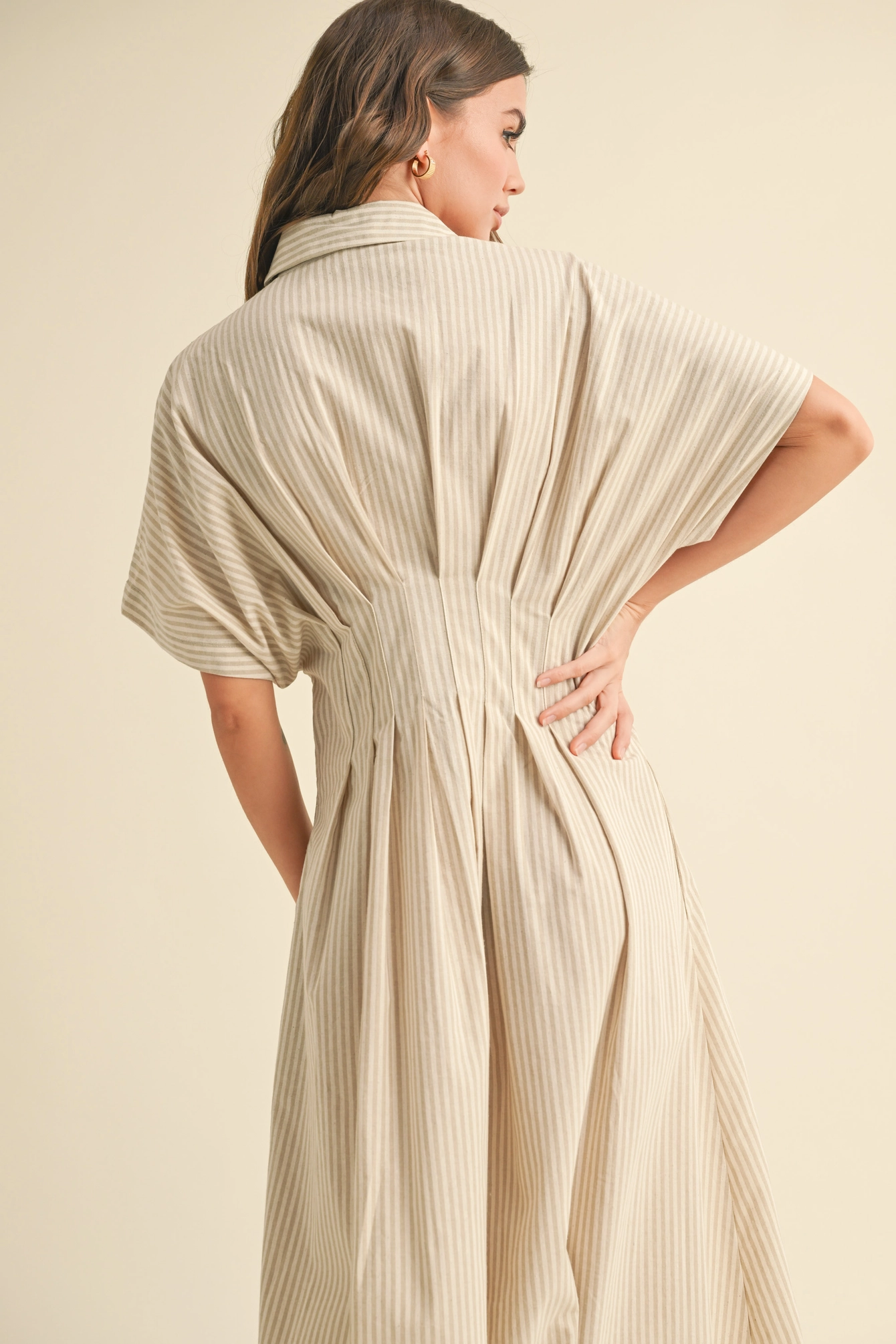 Striped Buttondown Shirt Dress - Tan Stripe