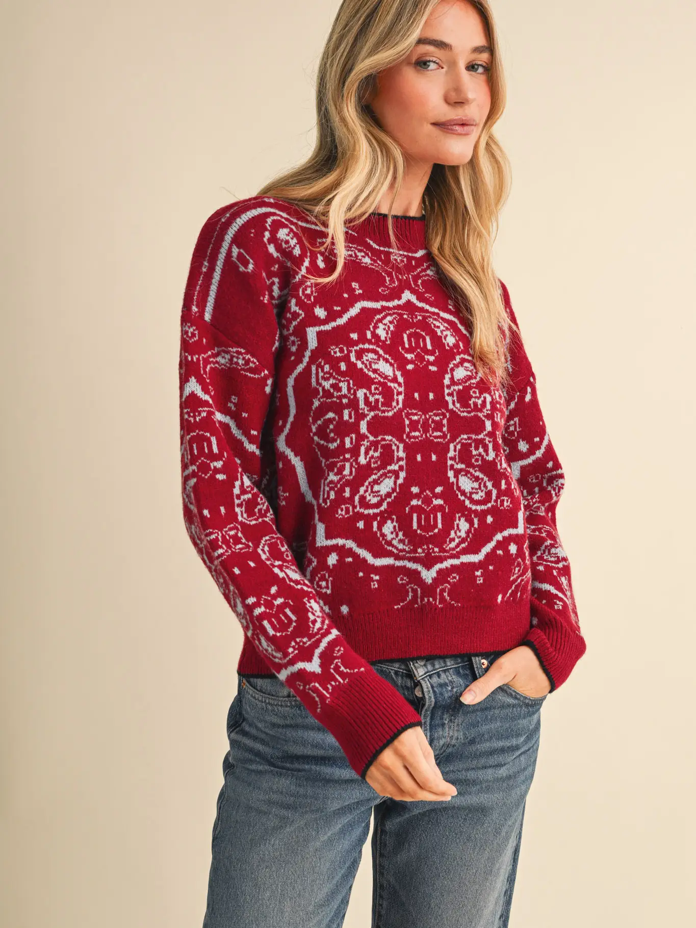 Paisley Knit Pullover Sweater