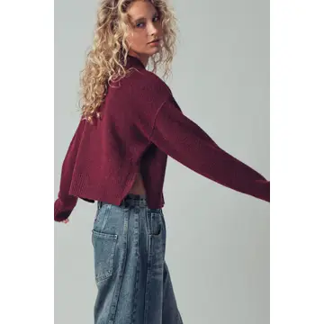Relaxed Wool Blend Button-Up Cardigan - WINE