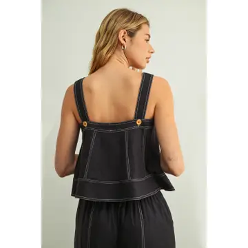 Stitch Detailed Sleeveless Top - Navy