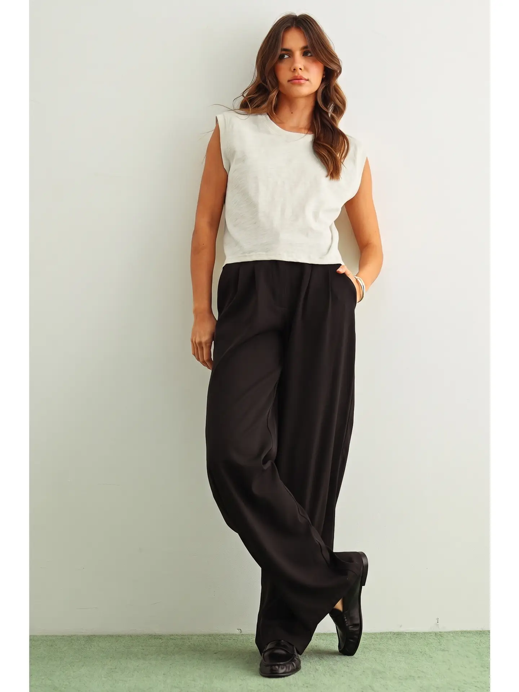 Round Neck Slub Top - WHITE