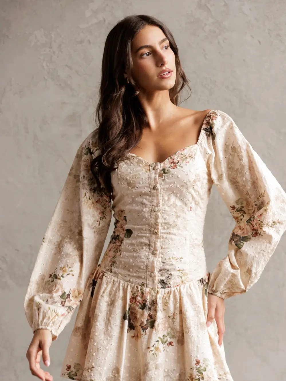 FLORAL Eyelet Puff Sleeve Romper
