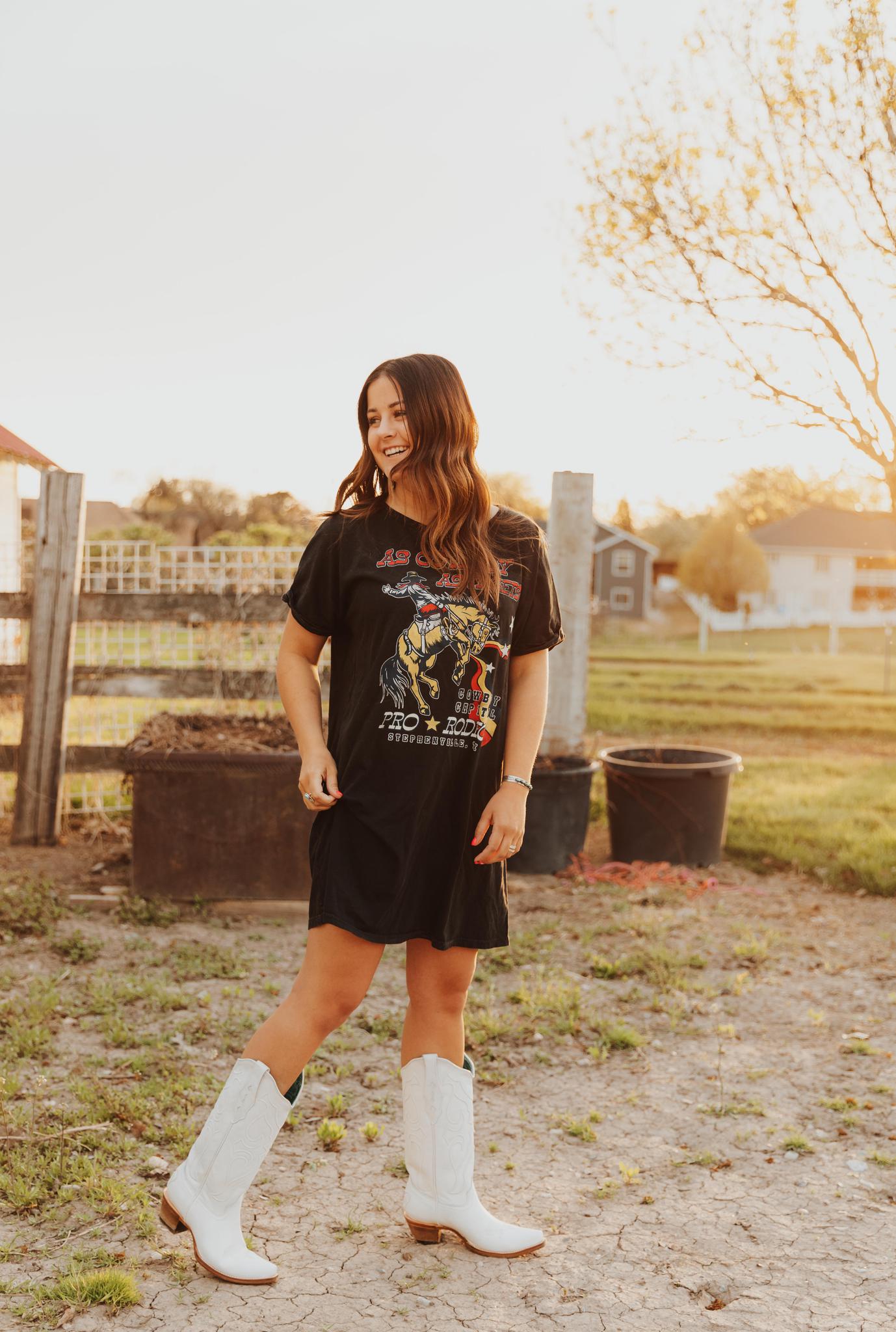 AS COWBOY AS IT GETS PRO RODEO GRAPHIC DRESS - MINERAL WASH BLACK