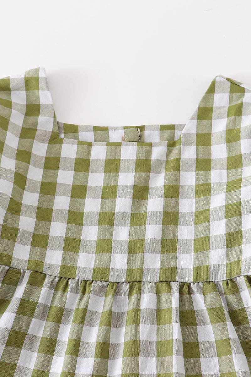 GIRLS GREEN CHECK TIERED DRESS