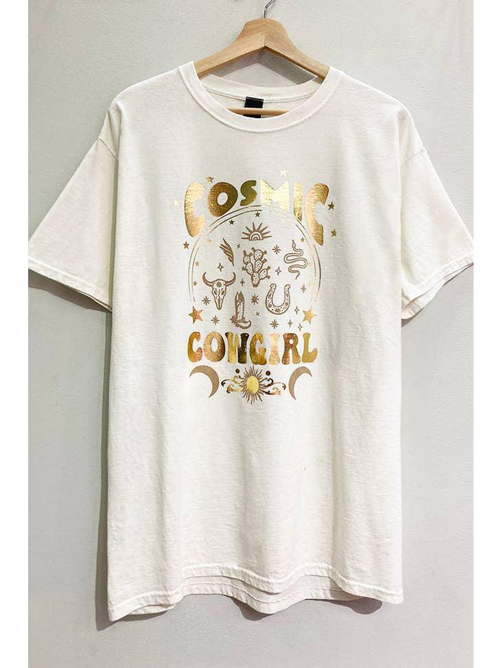 COSMIC COWGIRL FOIL GRAPHIC T-SHIRT - CREAM (OVERSIZED)