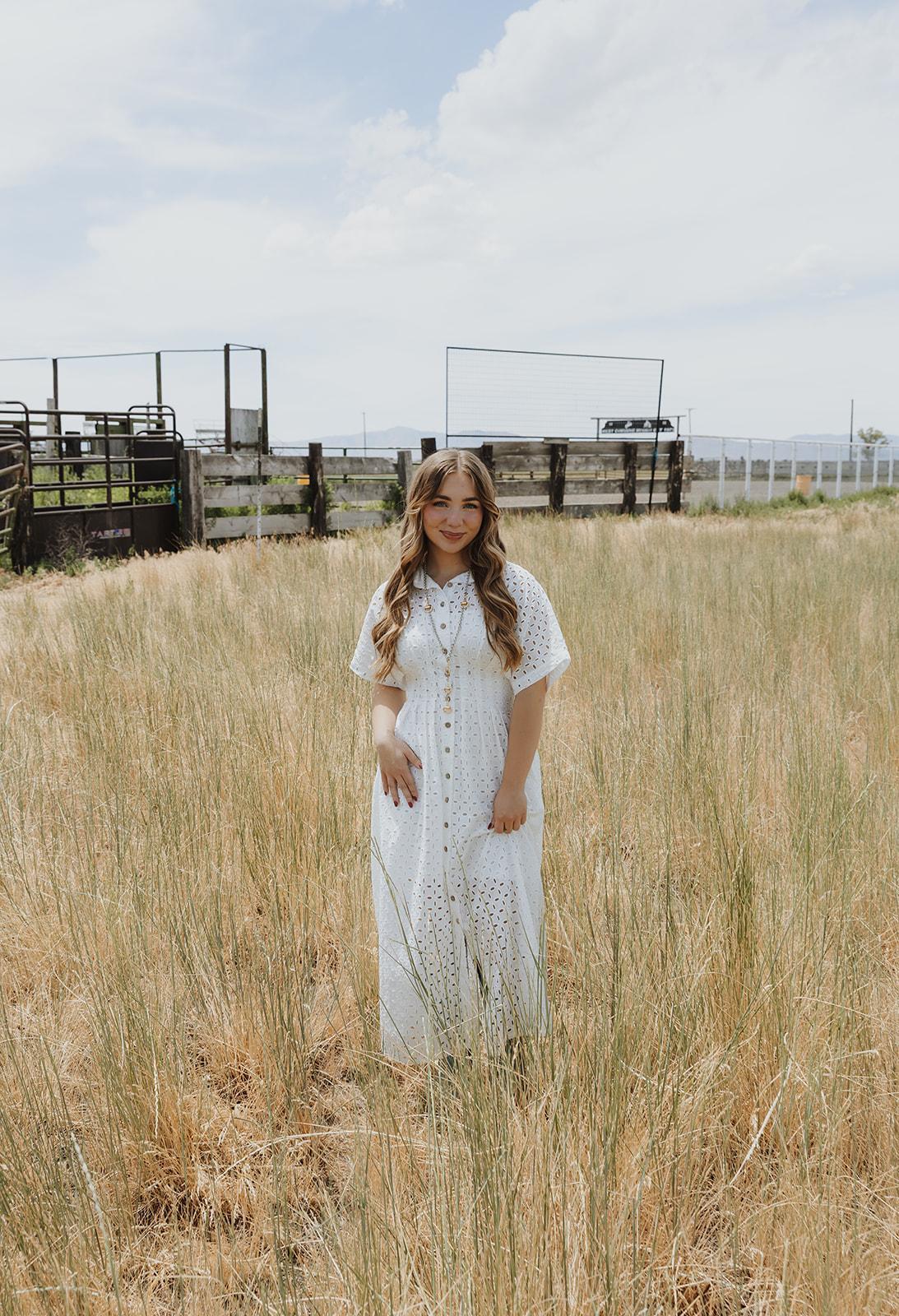 Eyelet Fabric Button Front Shirt Dress