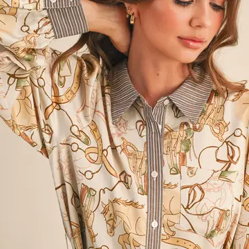 Exclusive Mixed Print Button Down Mini Dress - EGGSHELL MULTI