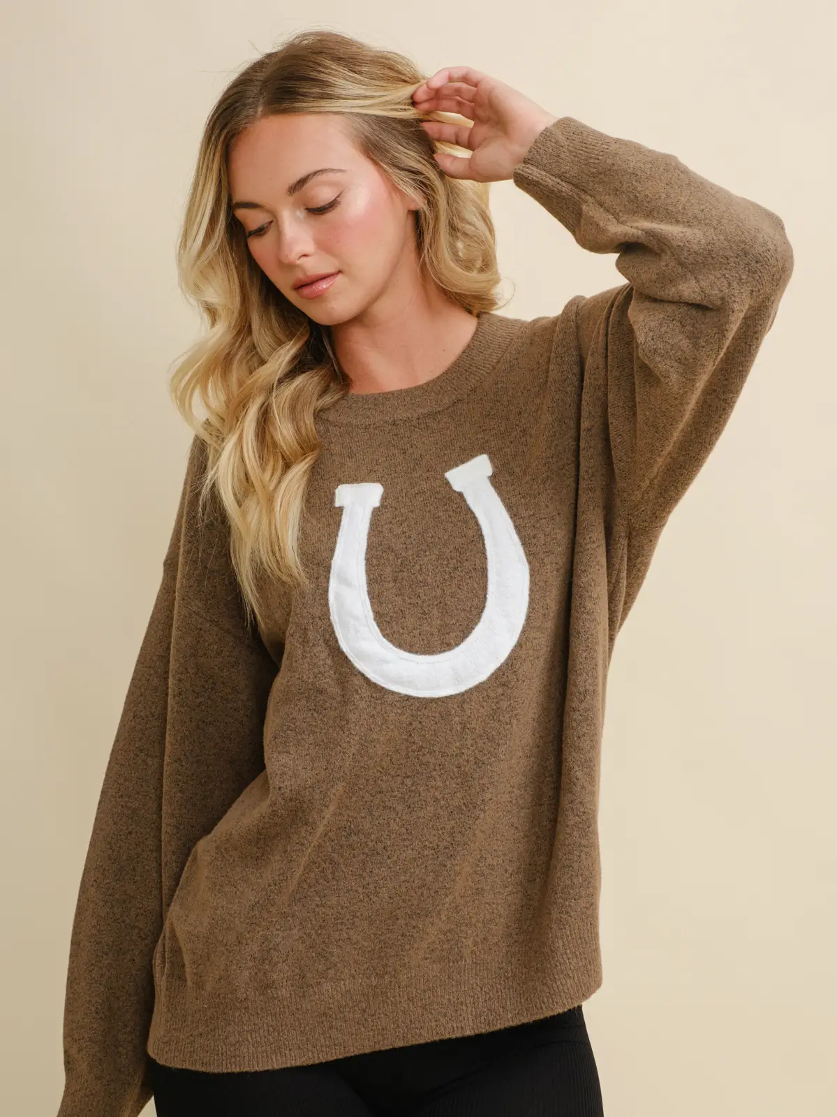 Horse Shoe Pullover Sweater - BROWN