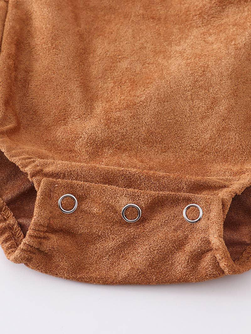 BABY GIRL BROWN SUEDE RUFFLE ROMPER