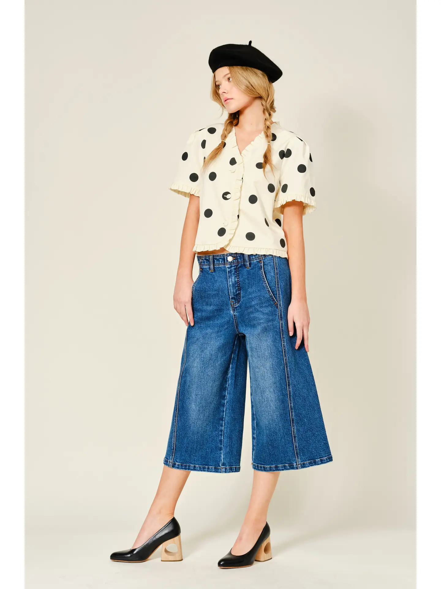Ruffle Edge Dot Print Short Sleeve Jacket