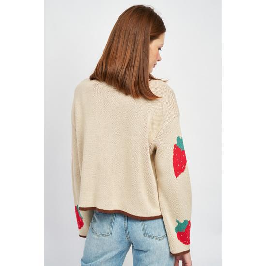 STRAWBERRY PRINT CONTRASTED CARDIGAN