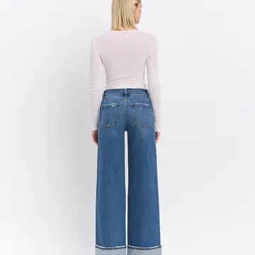 High Rise Cuffed Panel Baggy Wide Jeans - SHINE