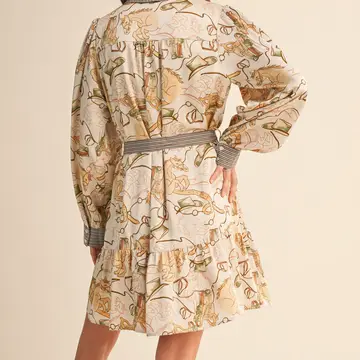 Exclusive Mixed Print Button Down Mini Dress - EGGSHELL MULTI