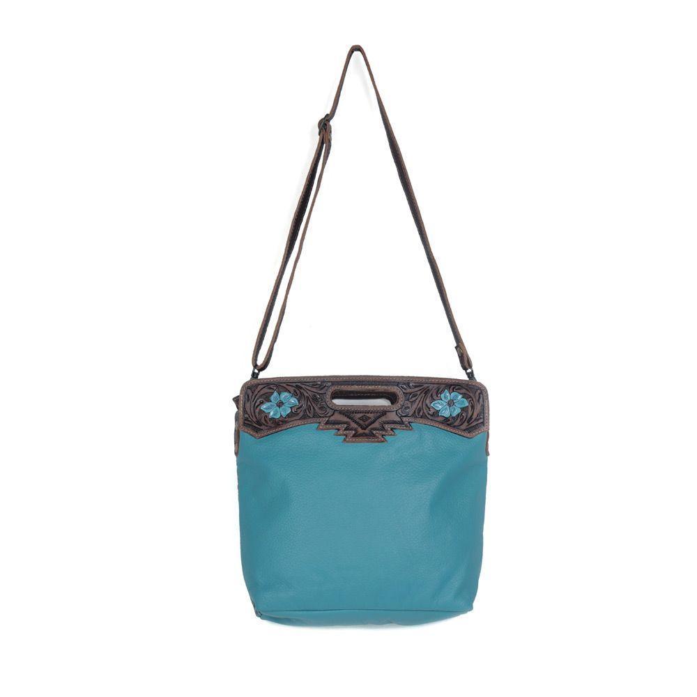 Myra Blue Blossoms Hand-Tooled Bag - S-3363