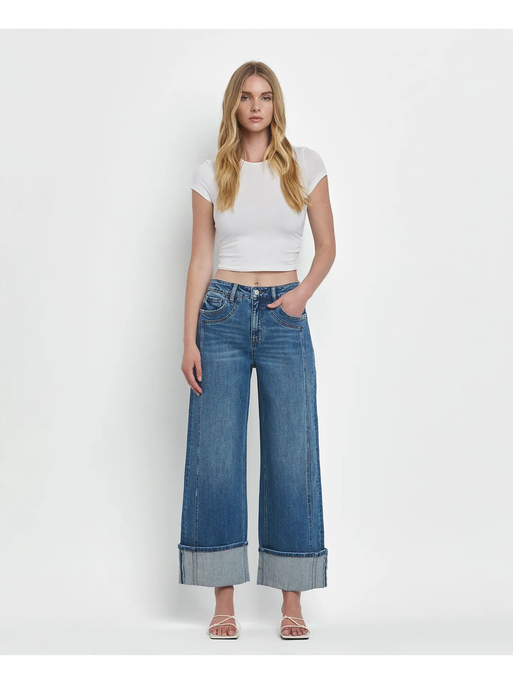 Super High Rise Cuffed Baggy Wide Jeans - JOYSOME