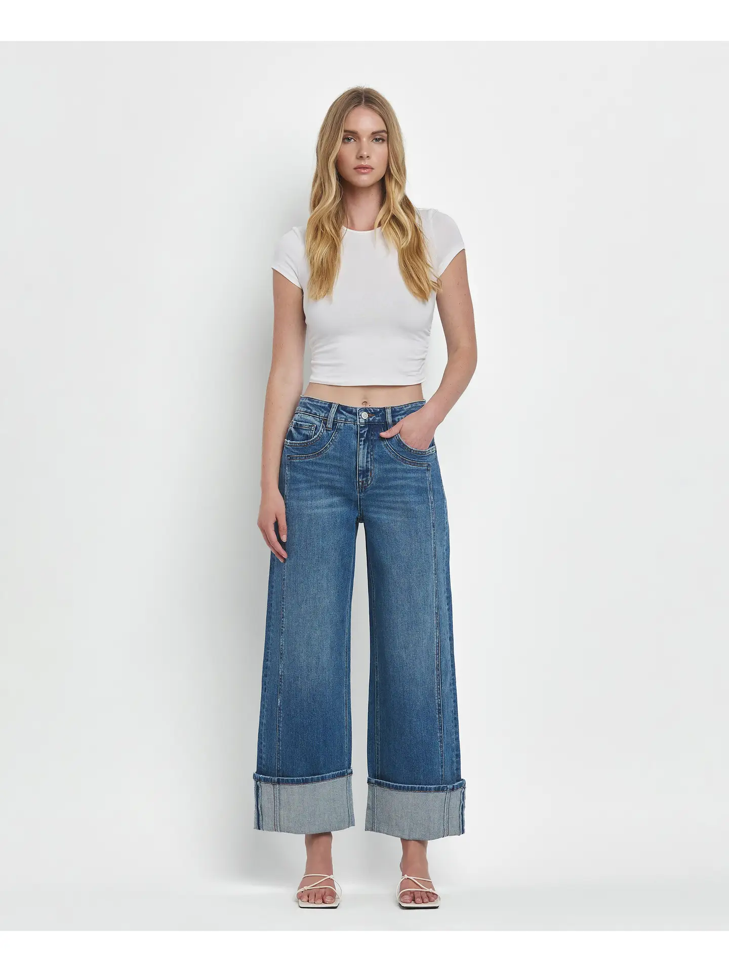 Super High Rise Cuffed Baggy Wide Jeans - JOYSOME