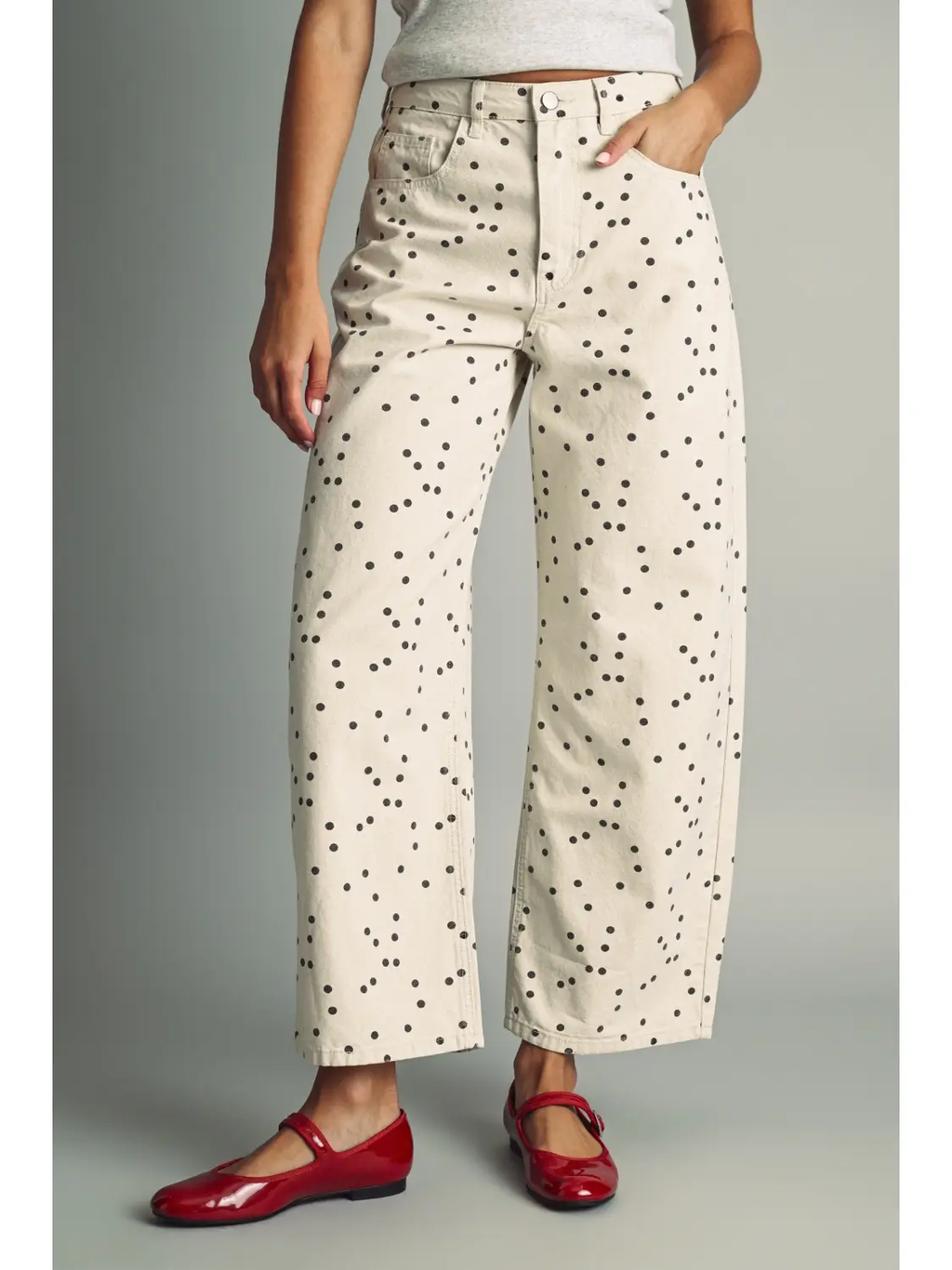 Polka Dot Patterned Barrel Pants