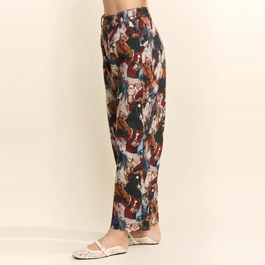 Horse Tapestry Print Barrel-Leg Pants