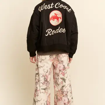 West Coast Rodeo Embroidered Bomber Jacket - BLACK