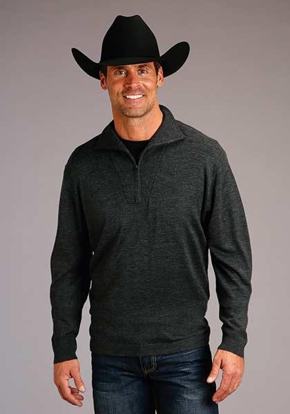 MENS SWEATER STETSON ELBOW PATCH KNIT IN GREY