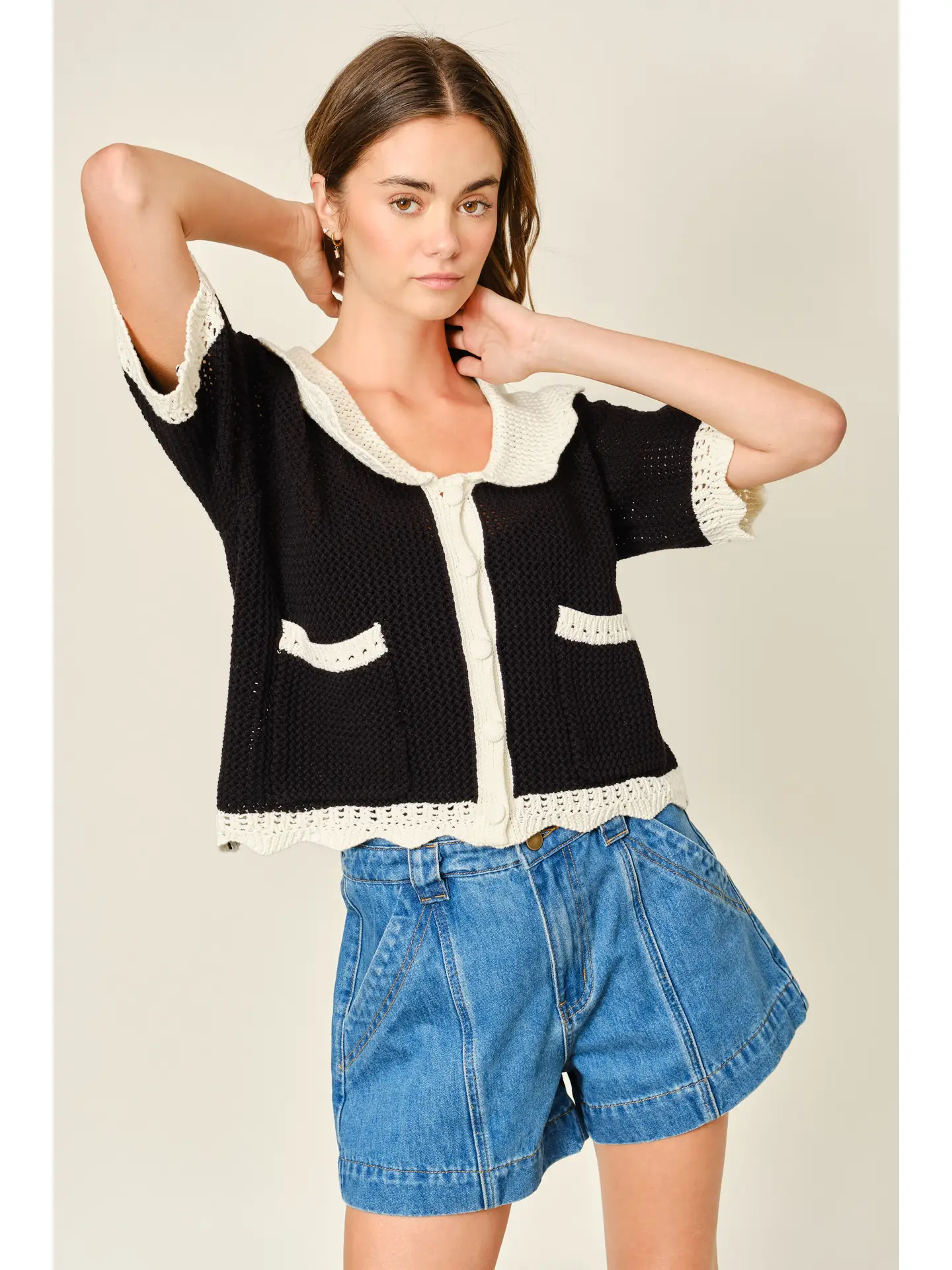 Crochet Collared Sweater Cardigan