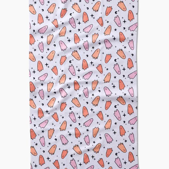 Space Ghosts Pink Orange Tea Towel