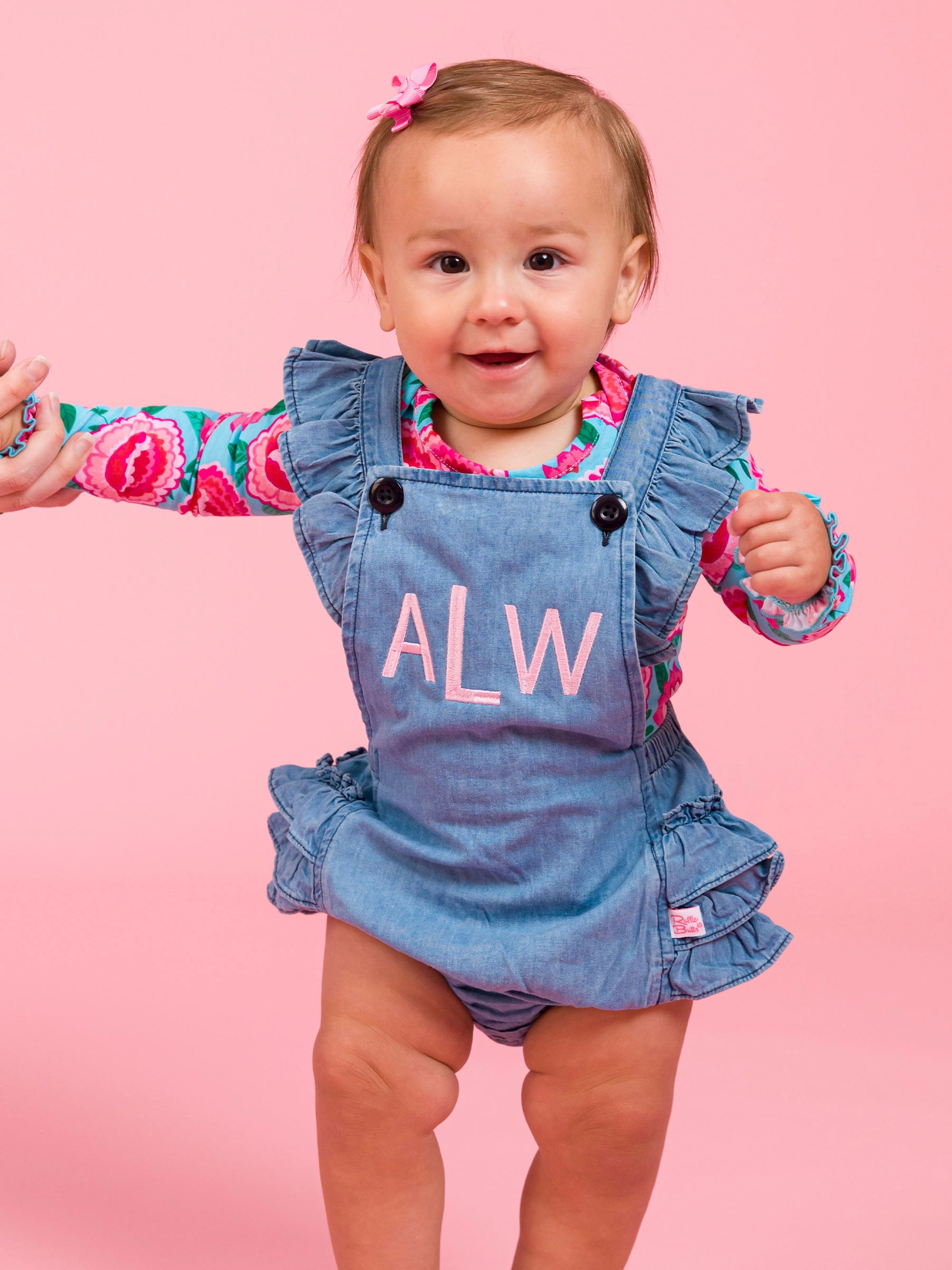 Baby Girls Light Wash Woven Flutter Overall Romper