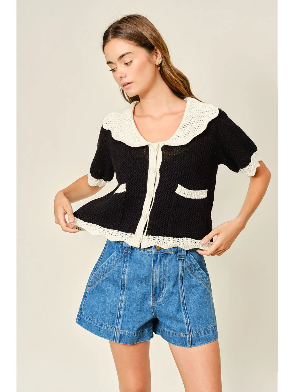 Crochet Collared Sweater Cardigan
