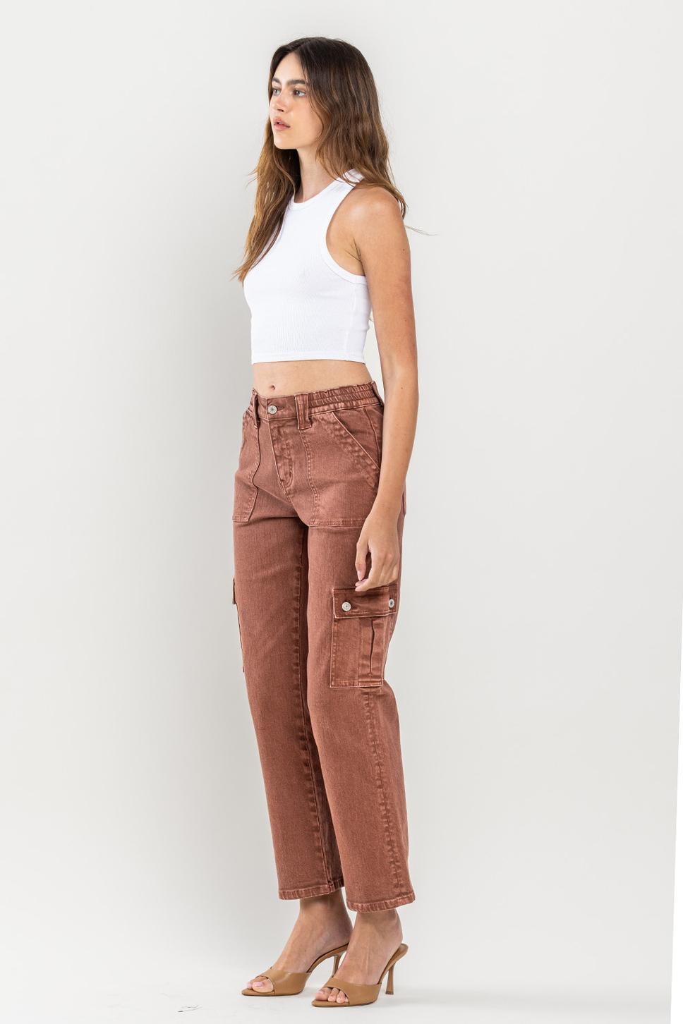 HIGH RISE STRAIGHT CARGO PANT | RED BRICK