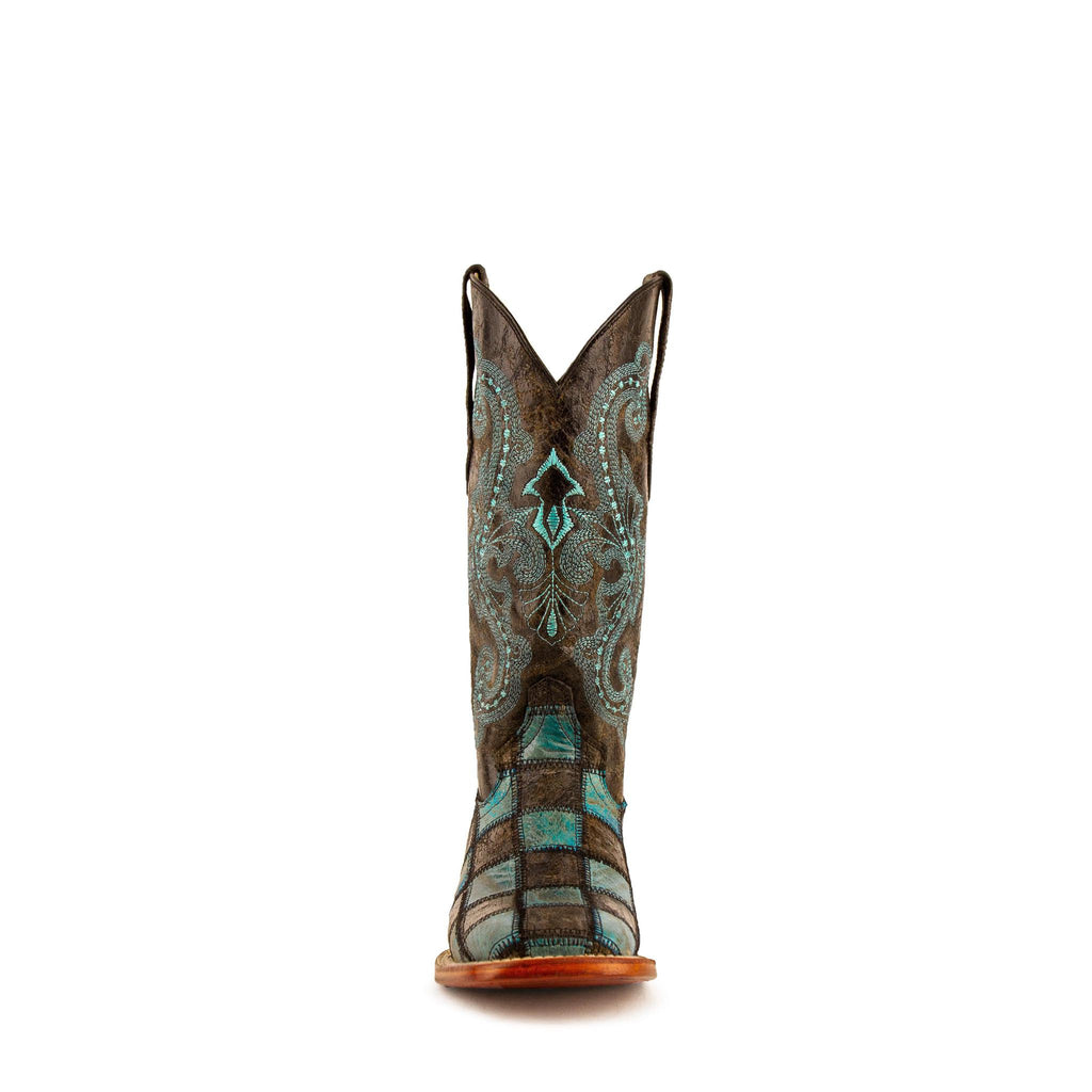 Ladies Patchwork Blk/Teal S-Toe