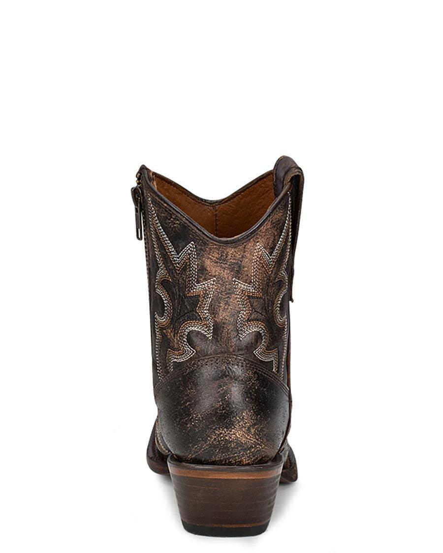 LD BLACK/BROWN EMBROIDERY & ZIPPER ANKLE BOOT L5917
